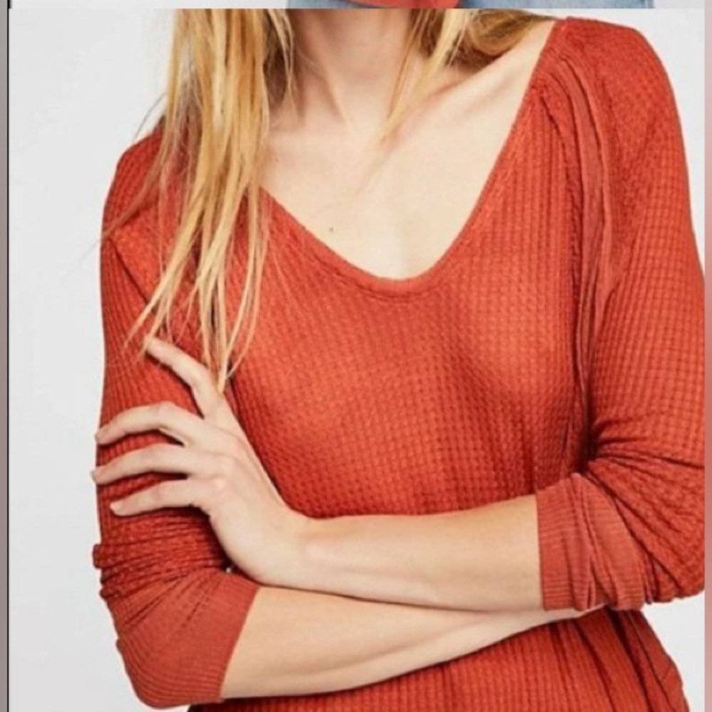 FP We The Free Catalina Thermal Top Size XS EUC waffle knit Rust